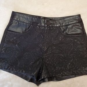 Pleather Shorts with Paisley Embroidery